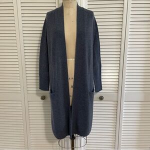 Autumn Cashmere Open Front Light Navy Long Cashmere Cardigan w/Pockets Sz-S